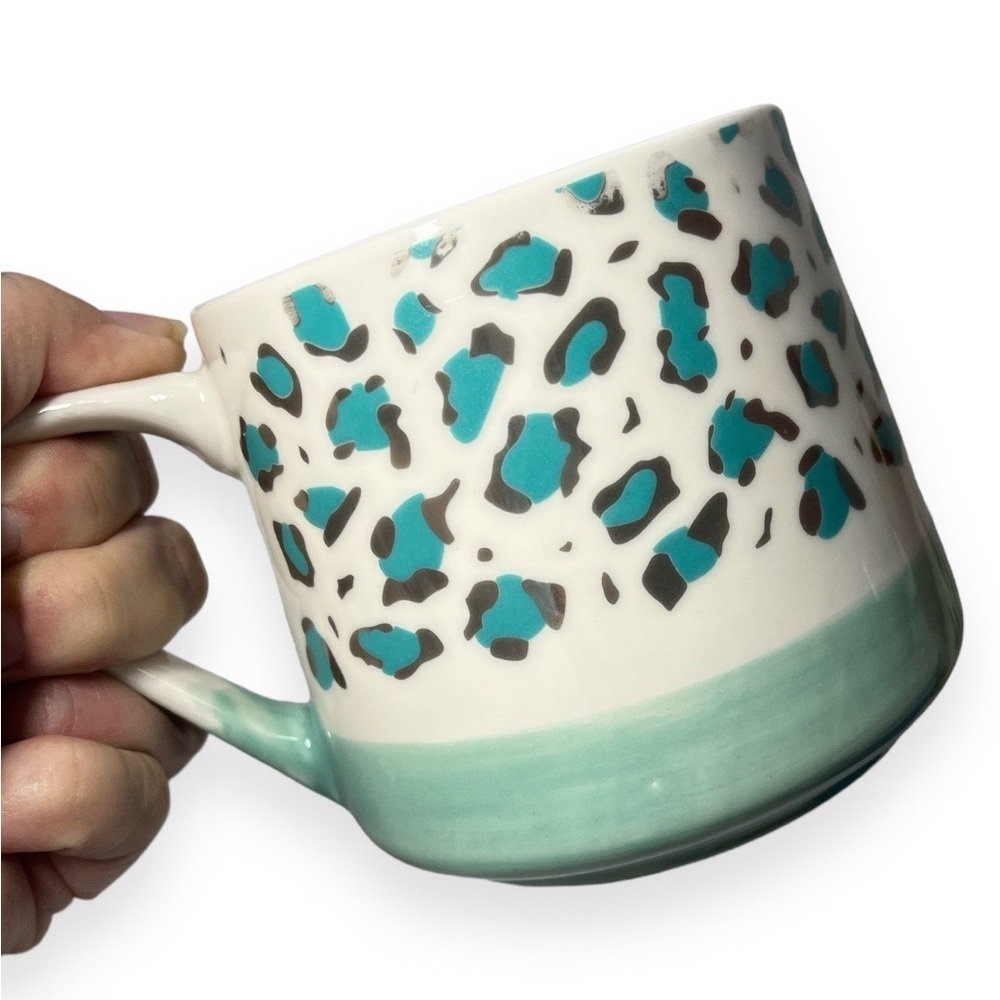 Leopard Stoneware Coffee‎ Mug Sheffield Home 18 oz Green Aquamarine New